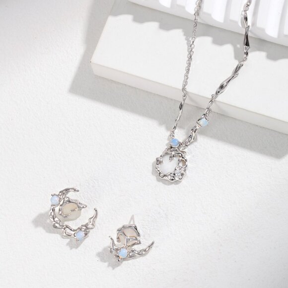 🌙 Artisan Original Design Asymmetrical Celestial Moon & Star Opal Earrings | S9 - Picture 5 of 9